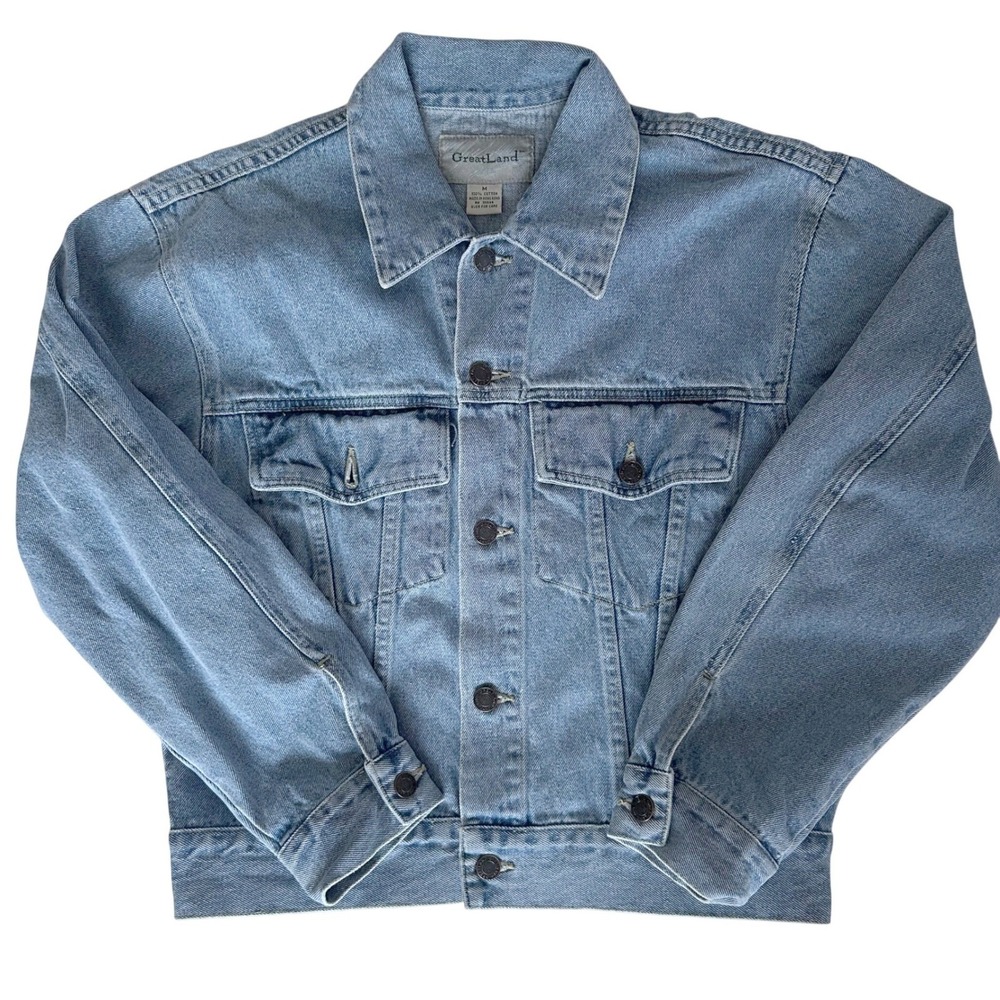 Great Land Blue Jean Truckers Jacket Mens Faded Worn Medium Grunge